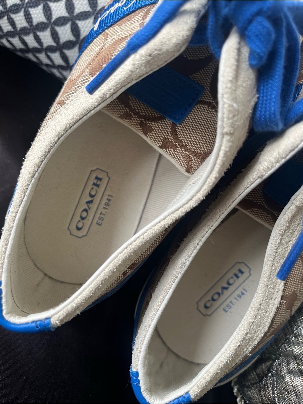Coach Cream Signature Canvas Sneakers with Bright Blue Trim - Picture 3 of 9